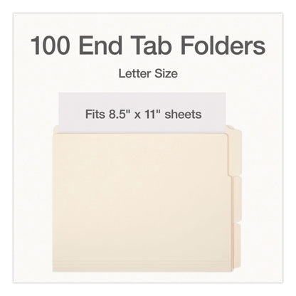 Pendaflex® Manila End Tab Expansion Folders, 1/3-Cut Tabs: Assorted, Letter Size, 0.75" Expansion, Manila, 100/Box (PFX1007003)