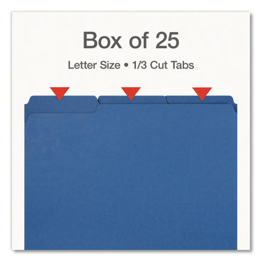 Pendaflex® Recycled Colored File Folders, 1/3-Cut Tabs: Assorted, Letter Size, 1" Expansion, Dark Blue, 25/Box (PFX1007008)