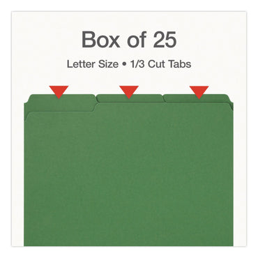 Pendaflex® Recycled Colored File Folders, 1/3-Cut Tabs: Assorted, Letter Size, 1" Expansion, Green, 25/Box (PFX1007009)