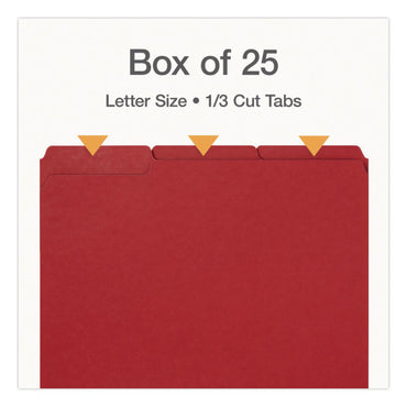 Pendaflex® Recycled Colored File Folders, 1/3-Cut Tabs: Assorted, Letter Size, 1" Expansion, Red, 25/Box (PFX1007010)
