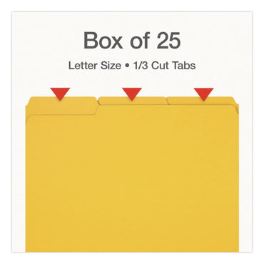 Pendaflex® Recycled Colored File Folders, 1/3-Cut Tabs: Assorted, Letter Size, 1" Expansion, Yellow, 25/Box (PFX1007022)