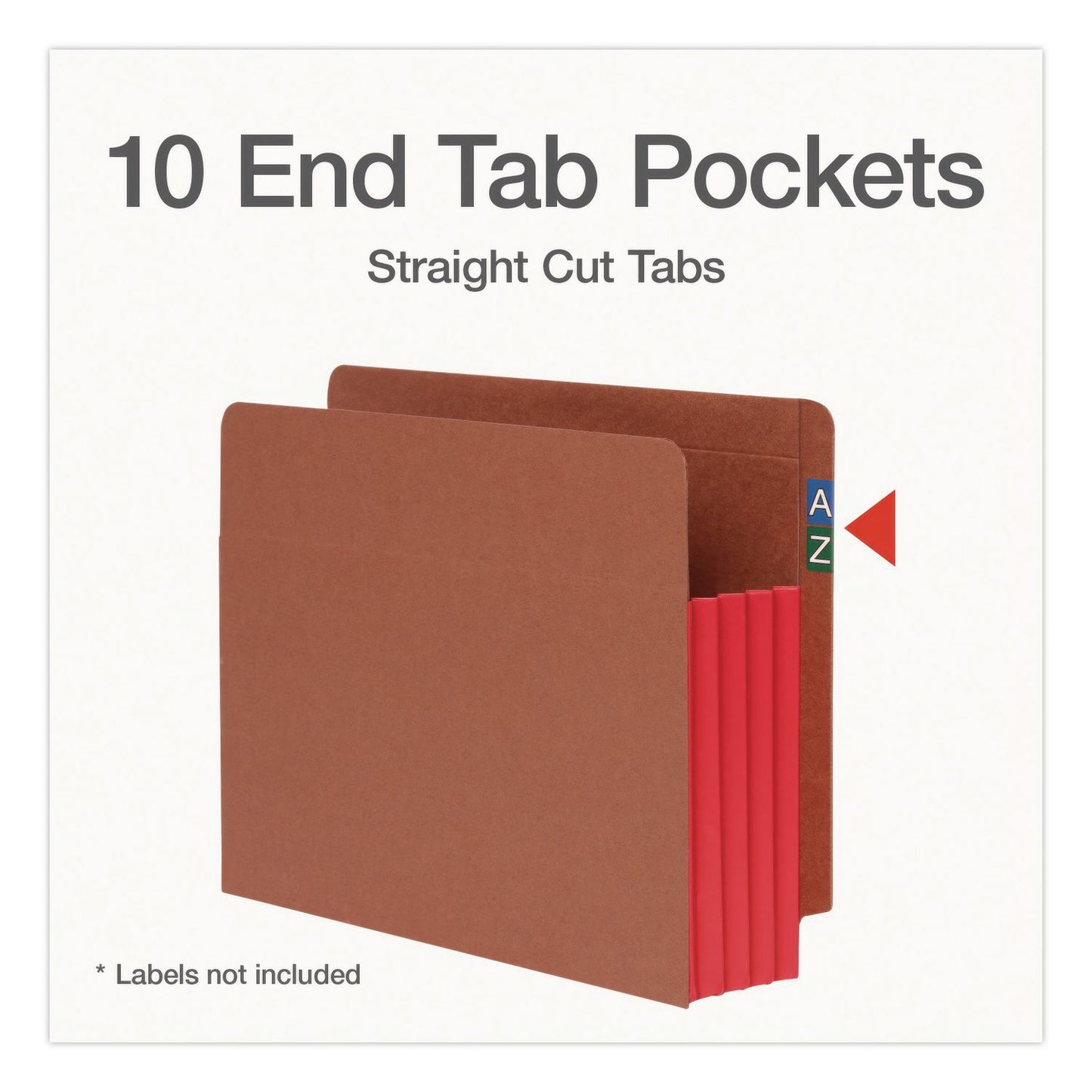 Pendaflex® End Tab File Pocket, Red Gusset, 3.5" Expansion Letter Size, Brown/Red, 10/Box (PFX1007024)