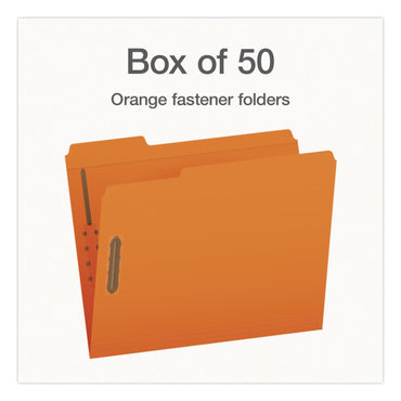 Pendaflex® Colored Top Tab Fastener Folders, 1/3-Cut Tab: Assorted, Expands 0.75", 2 Fasteners, Letter Size, Orange, 50/Box (PFX1007029)