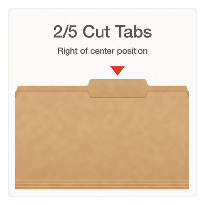 Pendaflex® Kraft File Folders, 2/5-Cut Tabs: Right of Center, Legal Size, 0.75" Expansion, Kraft, 50/Box (PFX1007042)