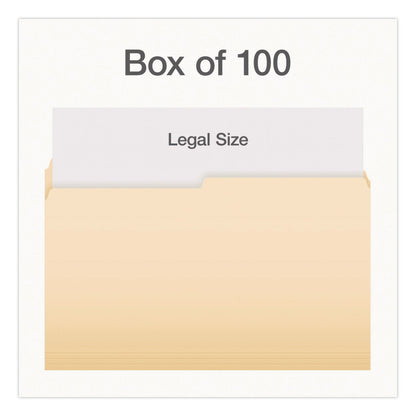 Pendaflex® Manila File Folders, 1/2-Cut Tabs: Assorted, Legal Size, 0.75" Expansion, Manila, 100/Box (PFX1007052)