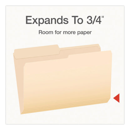 Pendaflex® Manila File Folders, 1/2-Cut Tabs: Assorted, Legal Size, 0.75" Expansion, Manila, 100/Box (PFX1007052)