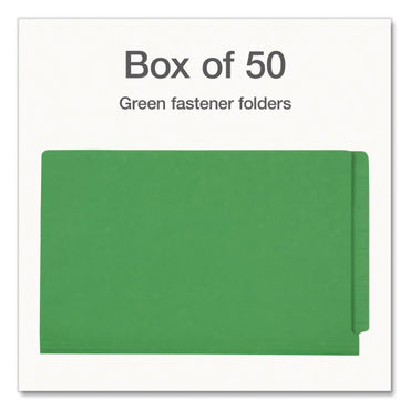 Pendaflex® Colored Reinforced End Tab Fastener Folders, Straight Tab, Expands 0.75", 2 Fasteners, Legal Size, Green, 50/Box (PFX1007059)