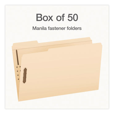 Pendaflex® Manila Fastener Folders, 1/3-Cut Tab: Assorted, Expands 0.75", 2 Fasteners, Legal Size, 50/Box (PFX1007063)