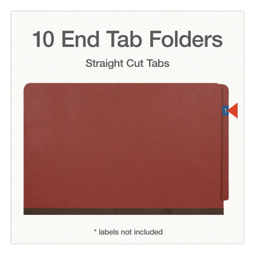 Pendaflex® Heavy-Duty Pressboard End Tab Classification Folders, Expands 2", 2 Dividers, 6 Fasteners, Legal Size, Brown, 10/Box (PFX1007076)