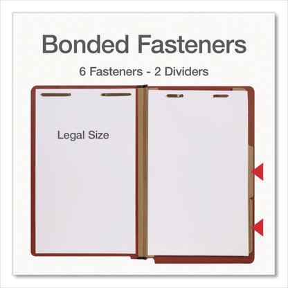 Pendaflex® Heavy-Duty Pressboard End Tab Classification Folders, Expands 2", 2 Dividers, 6 Fasteners, Legal Size, Brown, 10/Box (PFX1007076)