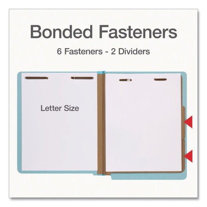 Pendaflex® Heavy-Duty Pressboard End Tab Classification Folders, Expands 2", 2 Dividers, 6 Fasteners, Letter Size, Light Blue, 10/Box (PFX1007077)