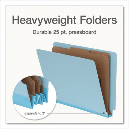 Pendaflex® Heavy-Duty Pressboard End Tab Classification Folders, Expands 2", 2 Dividers, 6 Fasteners, Letter Size, Light Blue, 10/Box (PFX1007077)