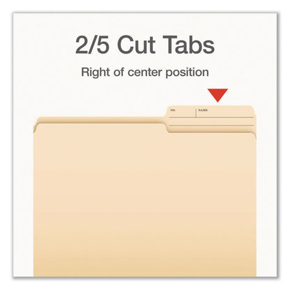 Pendaflex® Manila File Folders, 2/5-Cut Tabs: Right, Letter Size, 0.75" Expansion, Manila, 100/Box (PFX1007078)