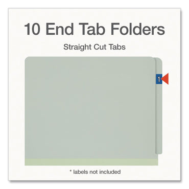 Pendaflex® Heavy-Duty Pressboard End Tab Classification Folders, 3 Dividers, 8 Fasteners, Letter Size, Light Green, 10/Box (PFX1007139)