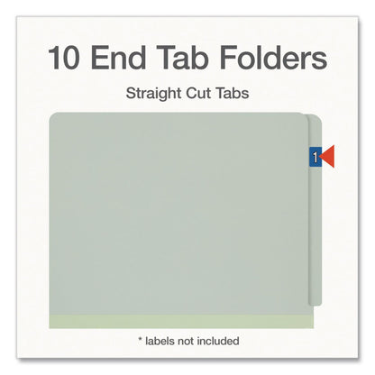 Pendaflex® Heavy-Duty Pressboard End Tab Classification Folders, 3 Dividers, 8 Fasteners, Letter Size, Light Green, 10/Box (PFX1007139)