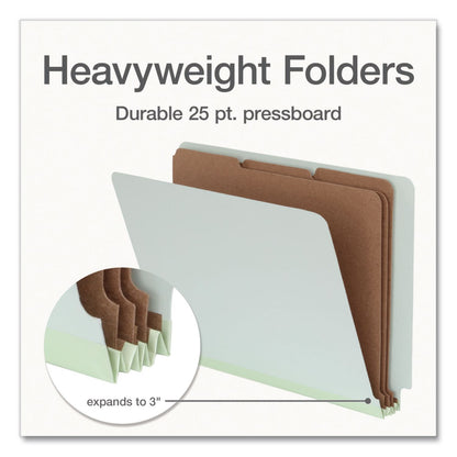 Pendaflex® Heavy-Duty Pressboard End Tab Classification Folders, 3 Dividers, 8 Fasteners, Letter Size, Light Green, 10/Box (PFX1007139)