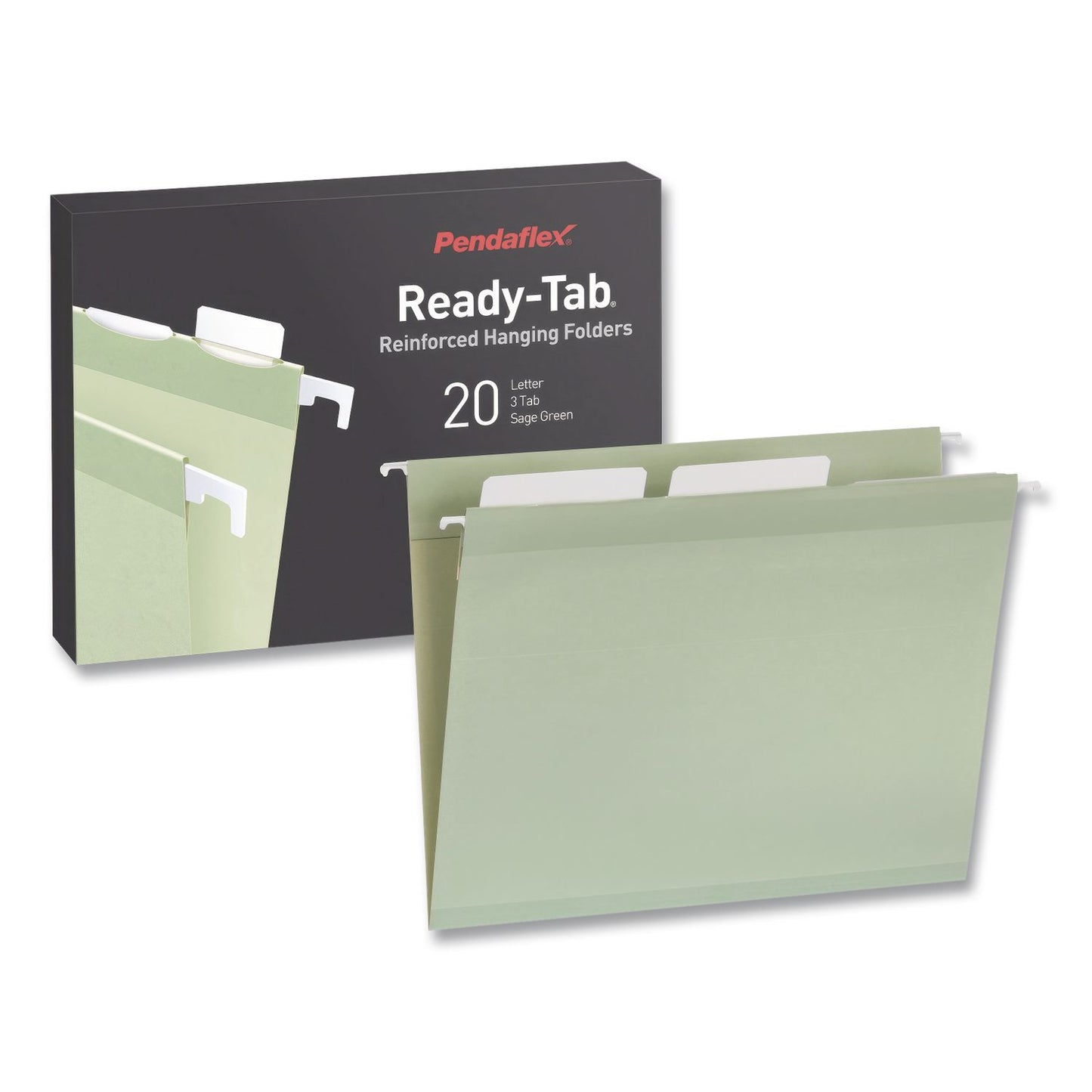 Pendaflex® Ready-Tab Reinforced Hanging File Folders, Letter Size, 1/3-Cut Tabs, Sage Green, 20/Box (PFX1009463)