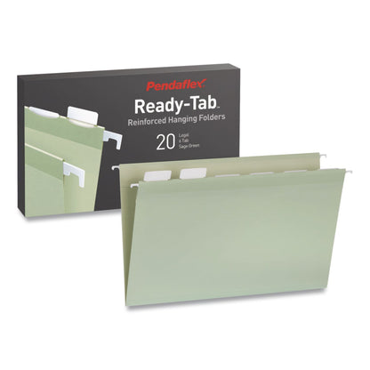 Pendaflex® Ready-Tab Reinforced Hanging File Folders, Legal Size, 1/6-Cut Tabs, Sage Green, 20/Box (PFX1009464)