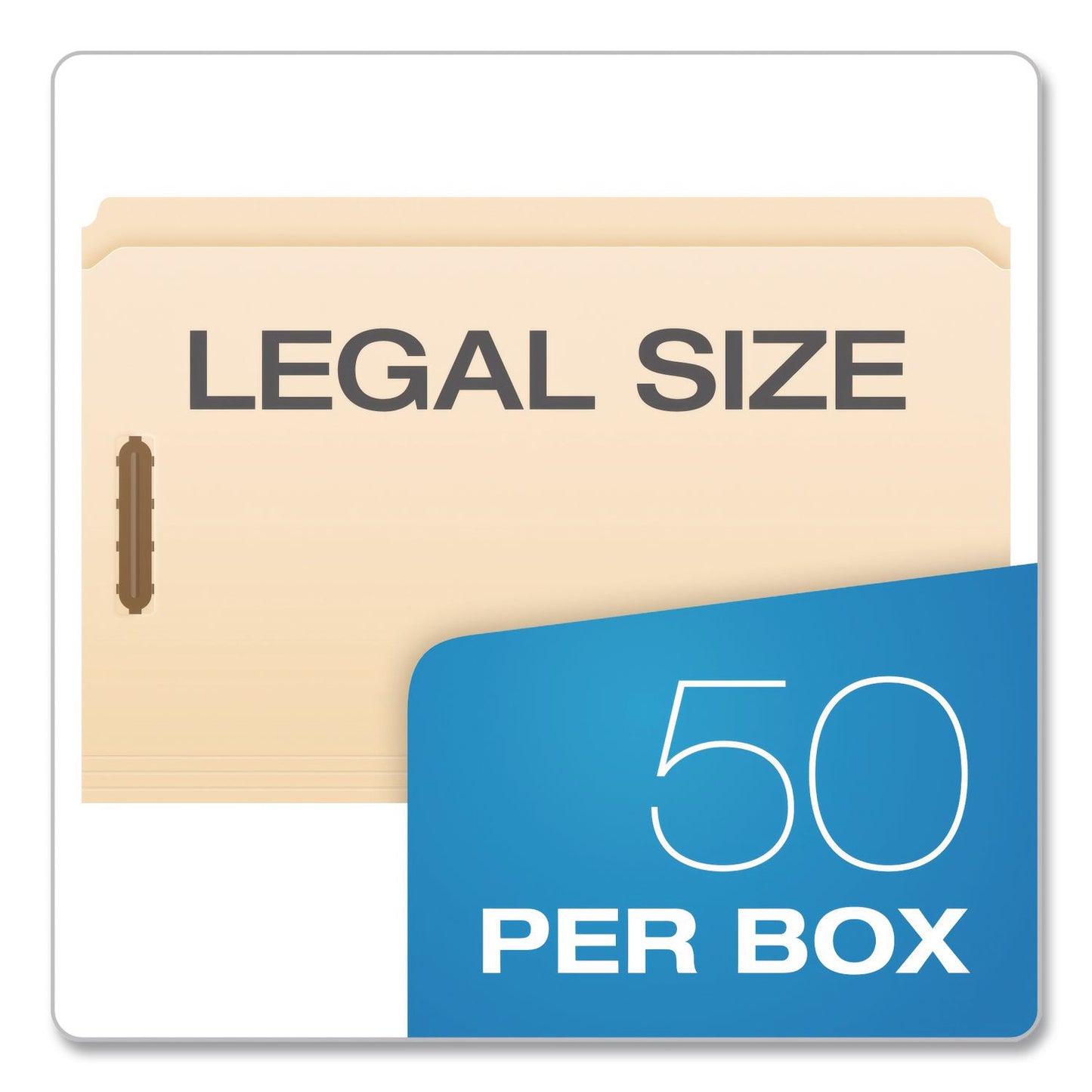 Pendaflex® Manila Fastener Folders, Reinforced Straight Tab, 2 Fasteners, Legal Size, Manila, 50/Box (PFXFM312EE)