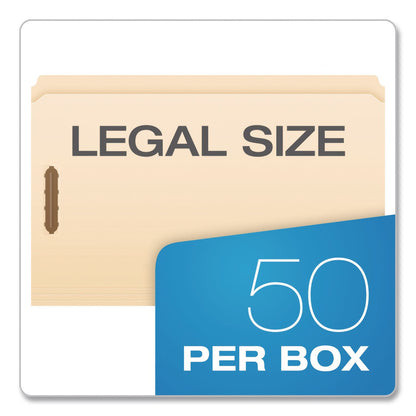 Pendaflex® Manila Fastener Folders, Reinforced Straight Tab, 2 Fasteners, Legal Size, Manila, 50/Box (PFXFM312EE)