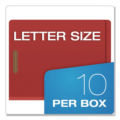 Pendaflex® Heavy-Duty Pressboard End Tab Classification Folders, Expands 2.5", 2 Dividers, 6 Fasteners, Letter Size, Red, 10/Box (PFXH1250R)
