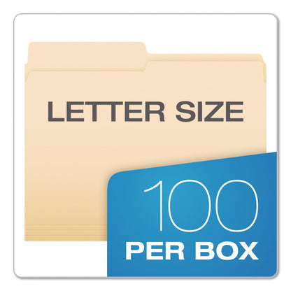 Pendaflex® Reinforced Top File Folders, 1/2-Cut Tabs: Assorted Positions, Letter Size, Manila, 100/Box (PFXR75212)