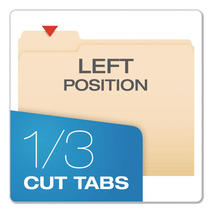 Pendaflex® Reinforced Top File Folders, 1/3-Cut Tabs: Left Position, Letter Size, Manila, 100/Box (PFXR752131)