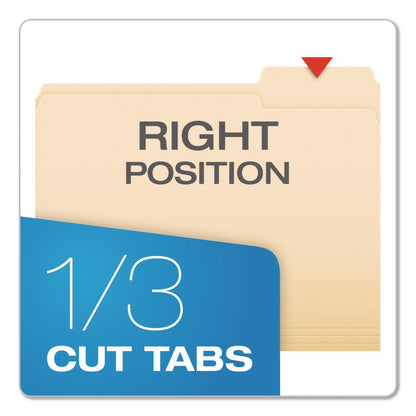 Pendaflex® Reinforced Top Tab Manila File Folders, 1/3-Cut Tabs: Right Position, Letter Size, Manila, 100/Box (PFXR752133)