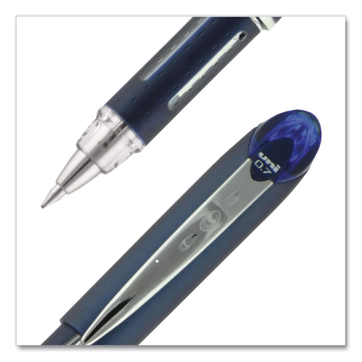 uniball® Jetstream Form-Fitting Comfort Grip Hybrid Gel Pen, Stick, Fine 0.7 mm, Blue Ink, Black/Silver/Blue Barrel, Dozen (UBC40174DZ)