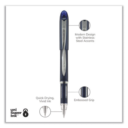 uniball® Jetstream Form-Fitting Comfort Grip Hybrid Gel Pen, Stick, Fine 0.7 mm, Blue Ink, Black/Silver/Blue Barrel, Dozen (UBC40174DZ)