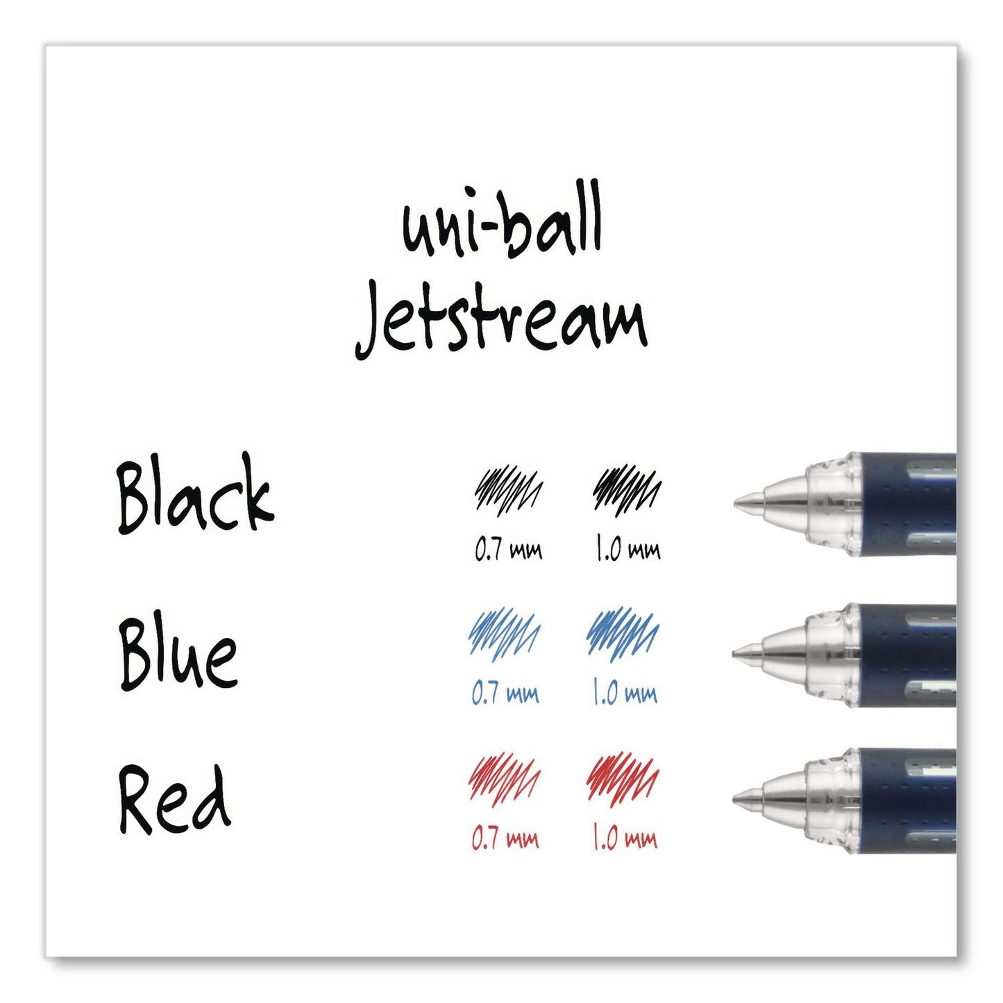uniball® Jetstream Form-Fitting Comfort Grip Hybrid Gel Pen, Stick, Fine 0.7 mm, Blue Ink, Black/Silver/Blue Barrel, Dozen (UBC40174DZ)