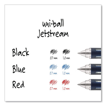 uniball® Jetstream Form-Fitting Comfort Grip Hybrid Gel Pen, Stick, Fine 0.7 mm, Blue Ink, Black/Silver/Blue Barrel, Dozen (UBC40174DZ)