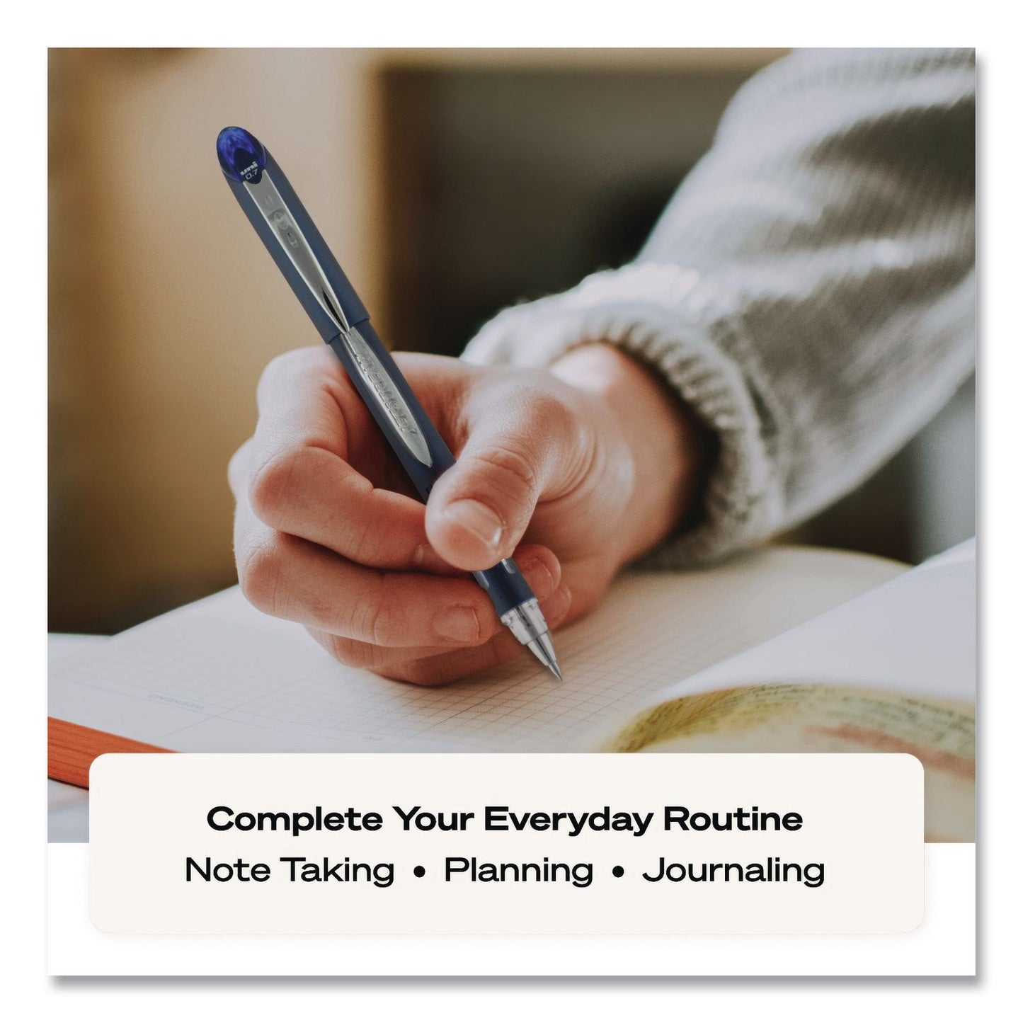 uniball® Jetstream Form-Fitting Comfort Grip Hybrid Gel Pen, Stick, Fine 0.7 mm, Blue Ink, Black/Silver/Blue Barrel, Dozen (UBC40174DZ)