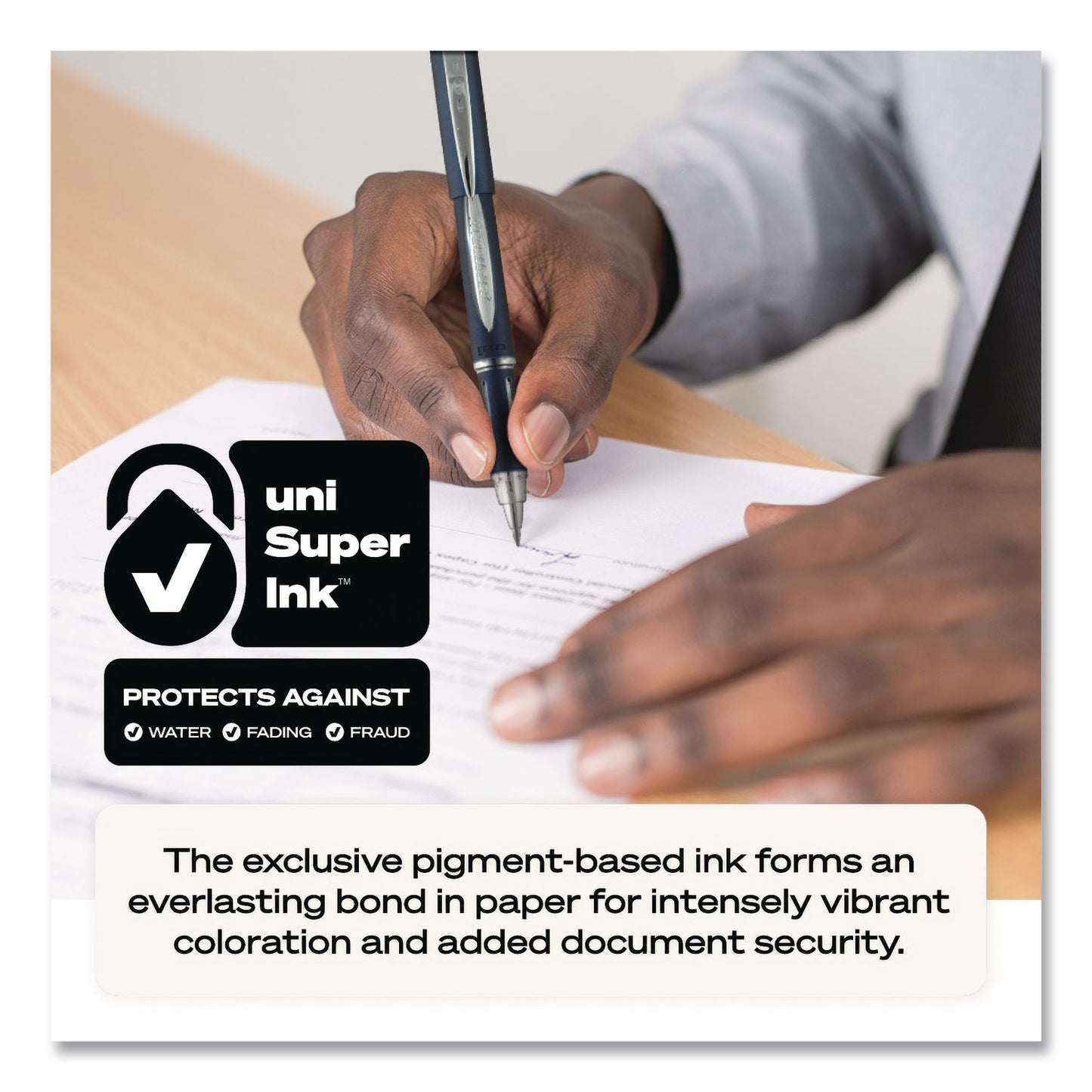 uniball® Jetstream Form-Fitting Comfort Grip Hybrid Gel Pen, Stick, Fine 0.7 mm, Blue Ink, Black/Silver/Blue Barrel, Dozen (UBC40174DZ)