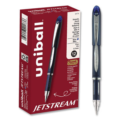 uniball® Jetstream Form-Fitting Comfort Grip Hybrid Gel Pen, Stick, Fine 0.7 mm, Blue Ink, Black/Silver/Blue Barrel, Dozen (UBC40174DZ)