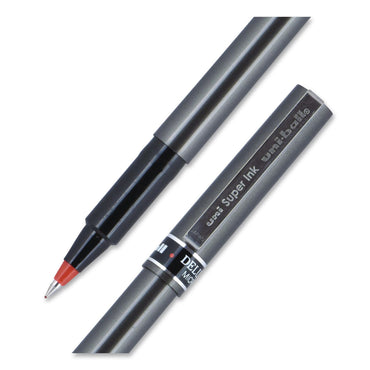 uniball® Deluxe Rollerball Pen, Stick, Micro 0.5 mm, Red Ink, Metallic Gray/Black/Red Barrel (UBC60026EA)