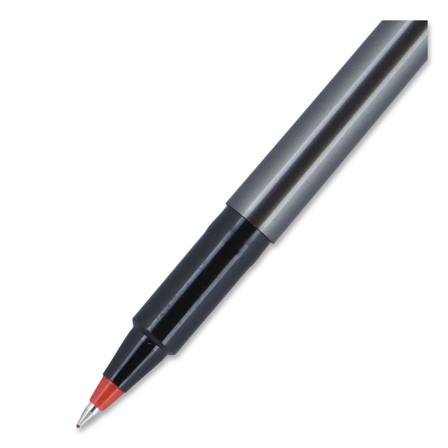 uniball® Deluxe Rollerball Pen, Stick, Micro 0.5 mm, Red Ink, Metallic Gray/Black/Red Barrel (UBC60026EA)