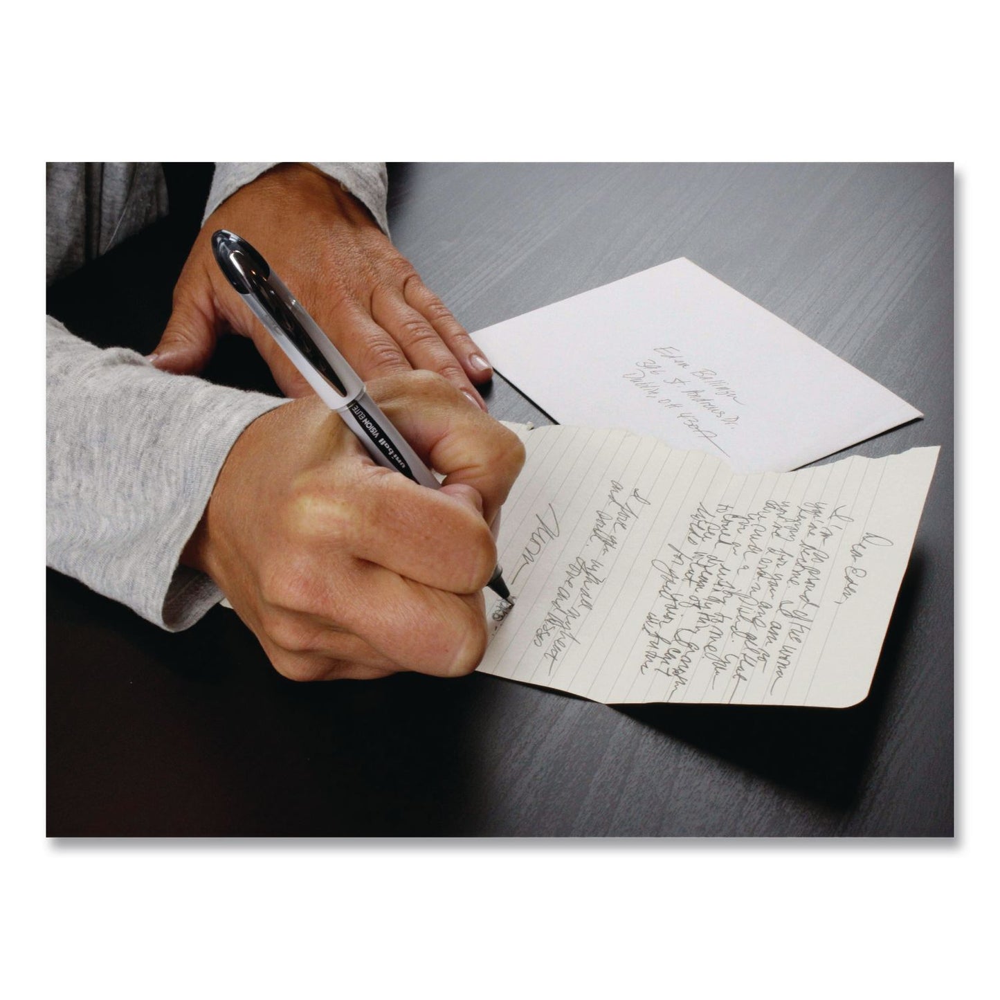 uniball® VISION ELITE Rollerball Pen, Stick, Bold 0.8 mm, Black Ink, White/Black/Clear Barrel, Dozen (UBC61231DZ)