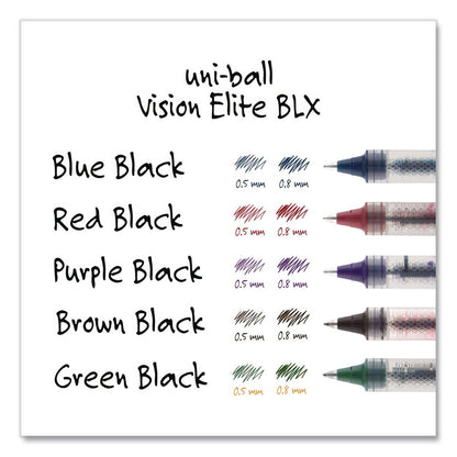 uniball® VISION ELITE BLX Series Rollerball Pen, Stick, Bold 0.8 mm, Blue-Infused Black Ink, White/Blue/Clear Barrel, Dozen (UBC61232DZ)