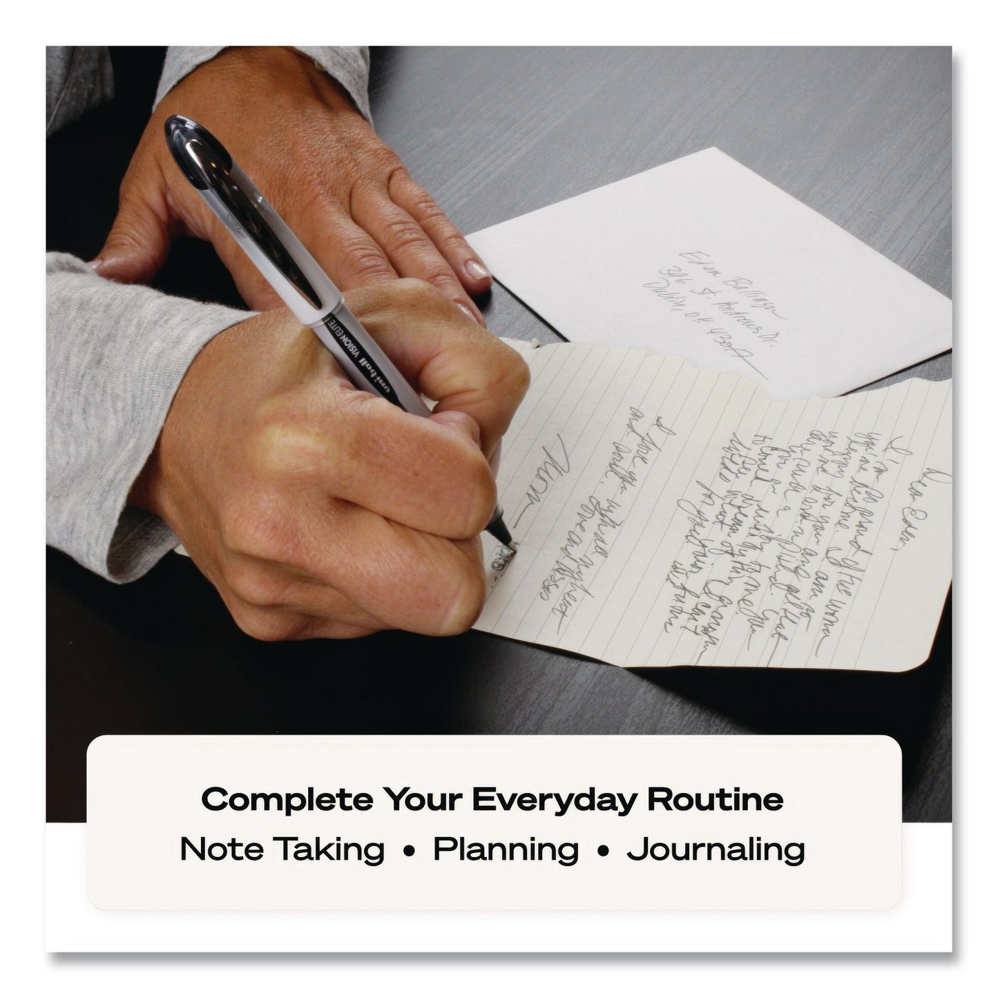 uniball® VISION ELITE BLX Series Rollerball Pen, Stick, Bold 0.8 mm, Blue-Infused Black Ink, White/Blue/Clear Barrel, Dozen (UBC61232DZ)