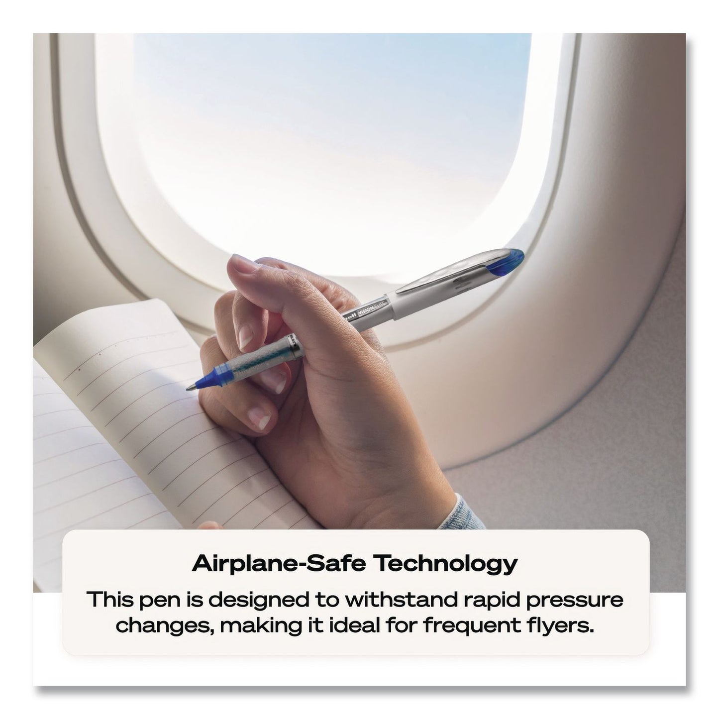 uniball® VISION ELITE BLX Series Rollerball Pen, Stick, Bold 0.8 mm, Blue-Infused Black Ink, White/Blue/Clear Barrel, Dozen (UBC61232DZ)