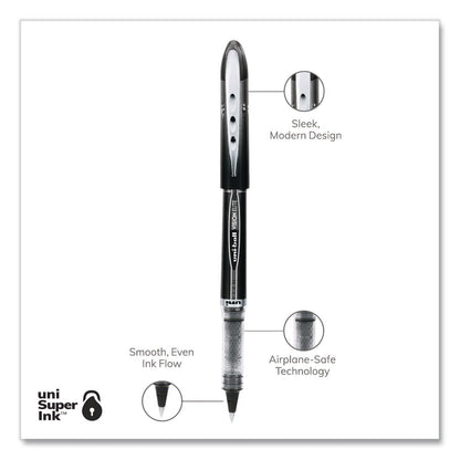 uniball® VISION ELITE Rollerball Pen, Stick, Micro 0.5 mm, Black Ink, Black/Clear Barrel, Dozen (UBC69000DZ)