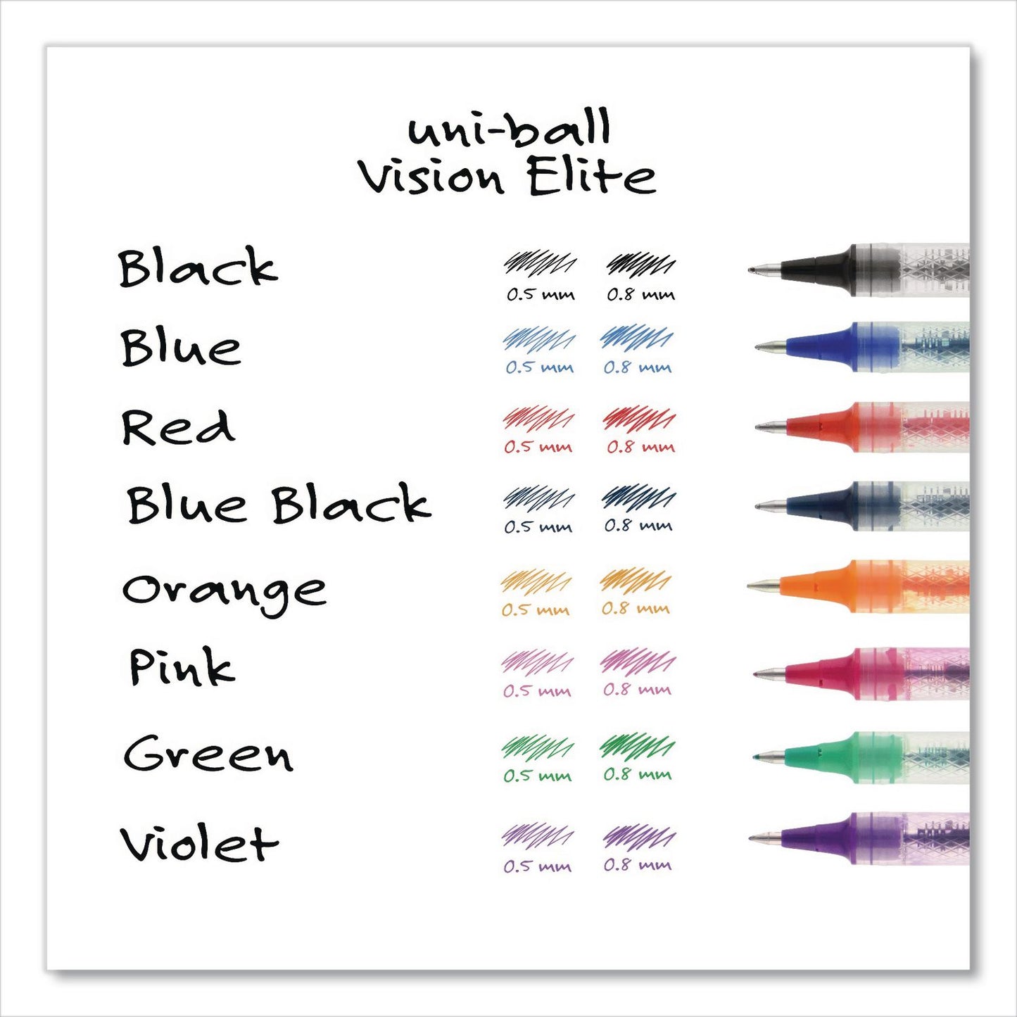 uniball® VISION ELITE Rollerball Pen, Stick, Micro 0.5 mm, Black Ink, Black/Clear Barrel, Dozen (UBC69000DZ)