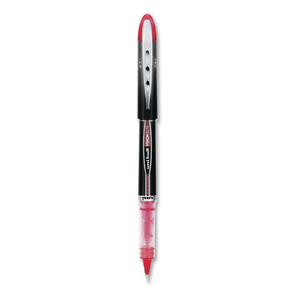 uniball® VISION ELITE Rollerball Pen, Stick, Micro 0.5 mm, Red Ink, Black/Red/Clear Barrel, Dozen (UBC69022DZ)