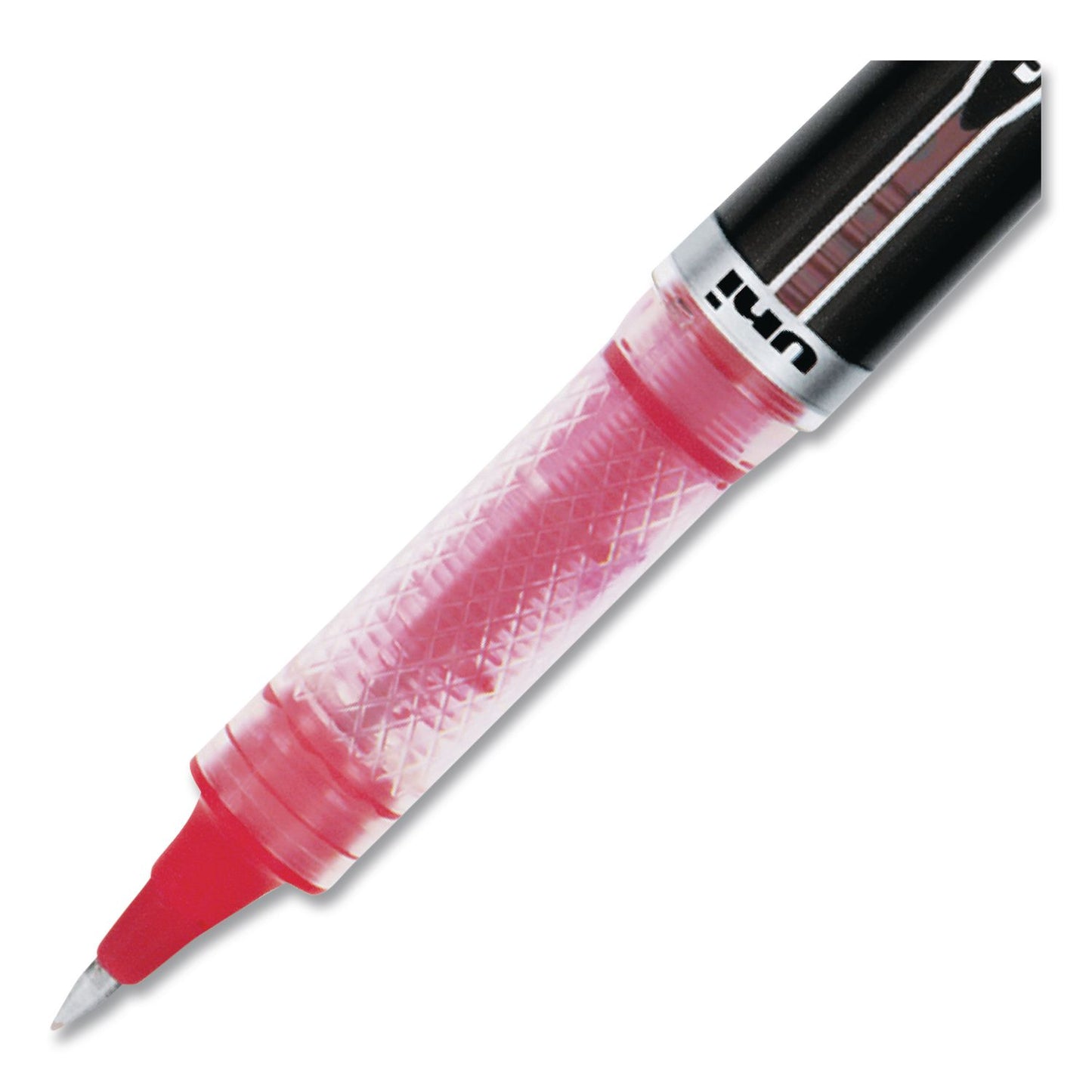 uniball® VISION ELITE Rollerball Pen, Stick, Micro 0.5 mm, Red Ink, Black/Red/Clear Barrel, Dozen (UBC69022DZ)