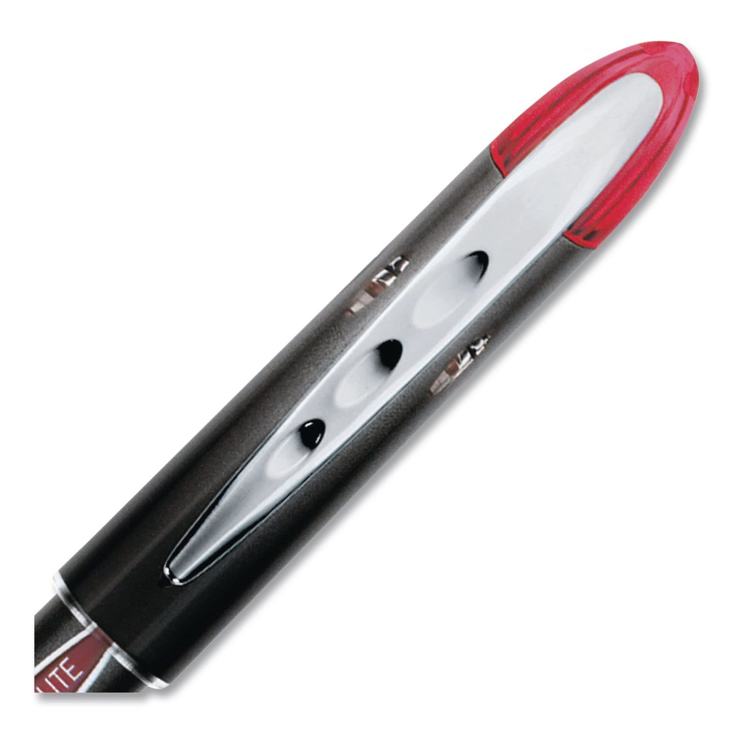 uniball® VISION ELITE Rollerball Pen, Stick, Micro 0.5 mm, Red Ink, Black/Red/Clear Barrel, Dozen (UBC69022DZ)