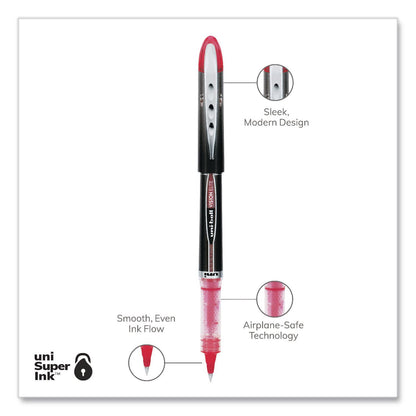 uniball® VISION ELITE Rollerball Pen, Stick, Micro 0.5 mm, Red Ink, Black/Red/Clear Barrel, Dozen (UBC69022DZ)