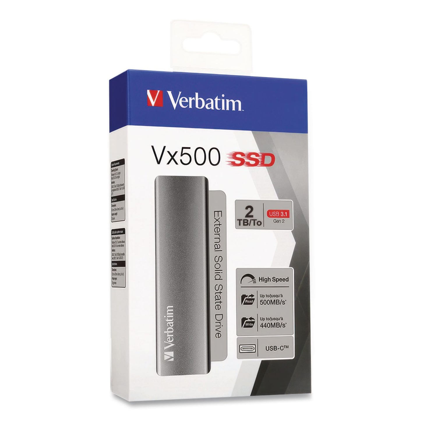 Verbatim® Vx500 External Solid State Drive, 2 TB, USB 3.2 Gen 2, Space Gray (VER47454)