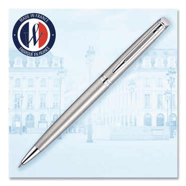 Waterman Hemisphere Ballpoint Pen, Retractable, Medium 1 mm, Blue Ink, Brushed Stainless Steel/Palladium-Chrome Barrel (WATS0920470)