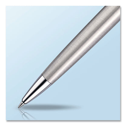Waterman Hemisphere Ballpoint Pen, Retractable, Medium 1 mm, Blue Ink, Brushed Stainless Steel/Palladium-Chrome Barrel (WATS0920470)